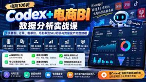 Codex+电商BI数据分析实战课-更新1026:从销售额、订单、客单价、毛利率到SKU动销与流量投产完整建模-中创网_分享创业项目_助您在家赚钱