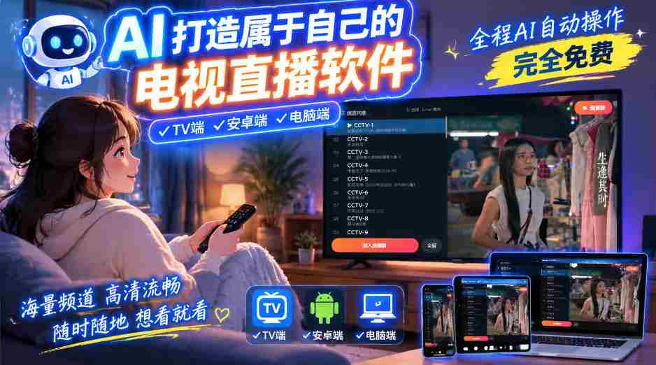 AI一键打造全平台直播软件，电脑、安卓、电视无缝兼容，免费体验流畅无卡，尽享直播新境界-中创网_分享创业项目_助您在家赚钱