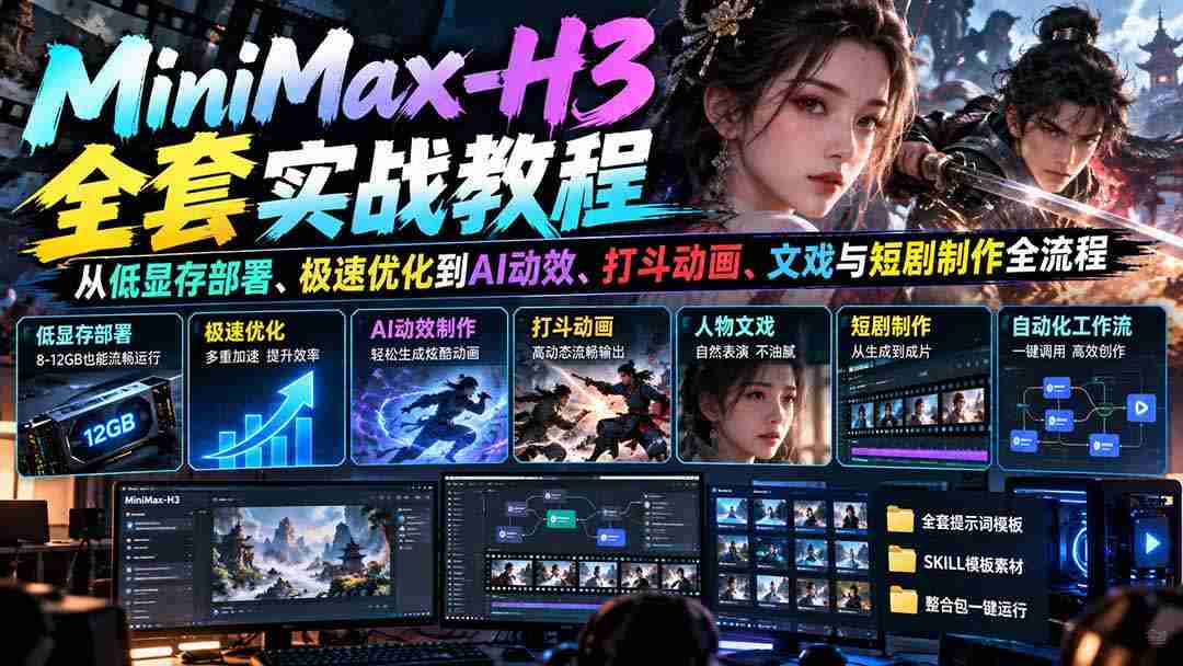 MiniMax-H3全套实战教程：从低显存部署、极速优化到AI动效、打斗动画、文戏与短剧制作全流程-中创网_分享创业项目_助您在家赚钱