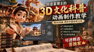 抖音某博主的3D文化科普动画制作教学，用3D动画呈现中国传统文化，可进精选签独家，单日收益1k+-中创网_分享创业项目_助您在家赚钱