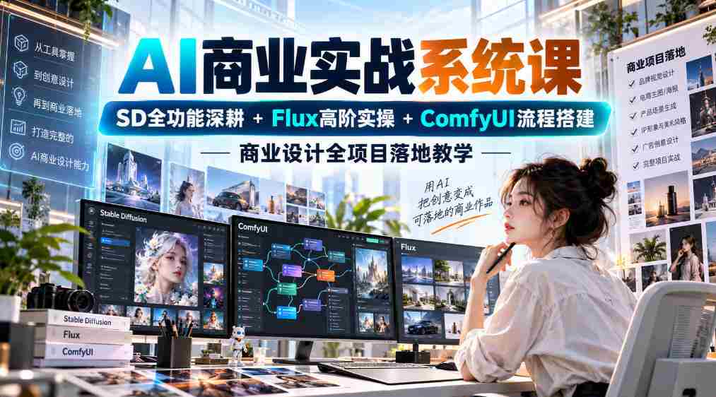 AI商业实战课程全解析：深度挖掘SD全功能，精进掌握Flux高阶技巧，Comfyui流程轻松搭建，助力商业设计项目成功落地-中创网_分享创业项目_助您在家赚钱