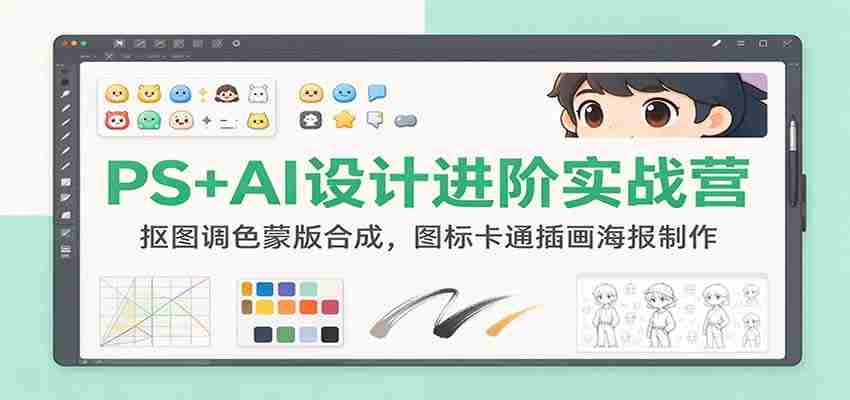 PS+AI设计进阶实战营：抠图调色蒙版合成，图标卡通插画海报制作-中创网_分享创业项目_助您在家赚钱