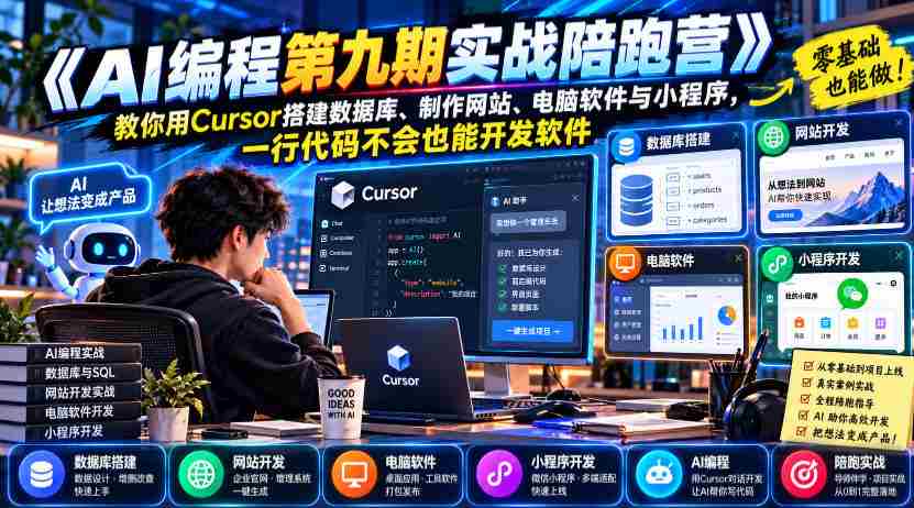 【无水印】《AI编程第九期实战陪跑营》教你用Cursor搭建数据库、制作网站、电脑软件与小程序，一行代码不会也能开发软件-中创网_分享创业项目_助您在家赚钱