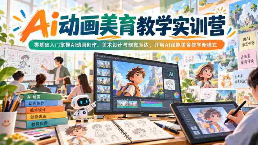 Ai动画美育教学实训营,零基础入门掌握AI动画创作、美术设计与创意表达,开启AI赋能美育教学新模式