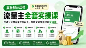 轻松掌握公众号流量主全流程，新手也能轻松入门，从账号注册到图文创作，再到盈利提现，一站式实操教程！-中创网_分享创业项目_助您在家赚钱