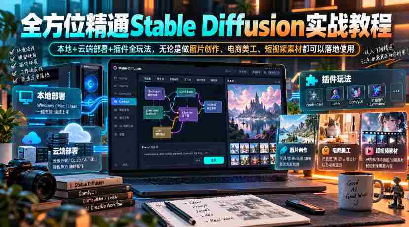 深度解析Stable Diffusion全攻略：本地与云端部署，插件技巧一网打尽，图片创作到短视频制作，实用技能全掌握-中创网_分享创业项目_助您在家赚钱