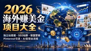 2026全球赚美元攻略:自主搭建独立平台、SEO矩阵布局、联盟推广、Pinterst精准引流及AI智能转化一网打尽-中创网_分享创业项目_助您在家赚钱
