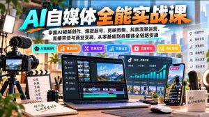 【无水印】AI自媒体全能实战课，掌握AI视频创作、爆款起号、剪映剪辑、抖音流量运营、直播带货与商业变现，从零基础到自媒体全链路实操-中创网_分享创业项目_助您在家赚钱